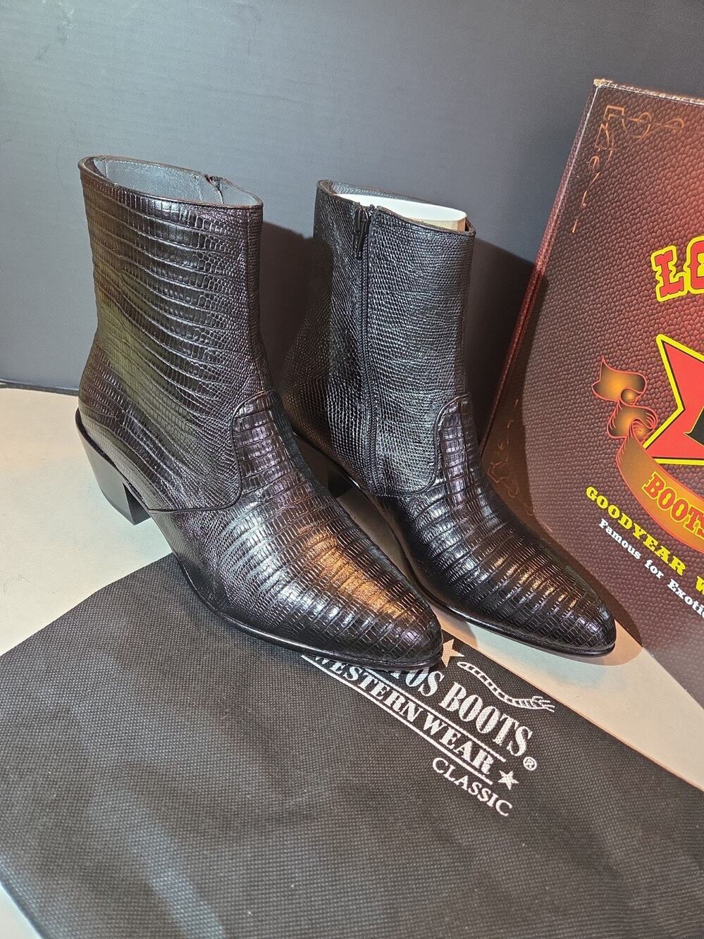 Los Altos Genuine Full Teju Lizard Ankle Boot Side Zipper EE 630705 Us 10.5